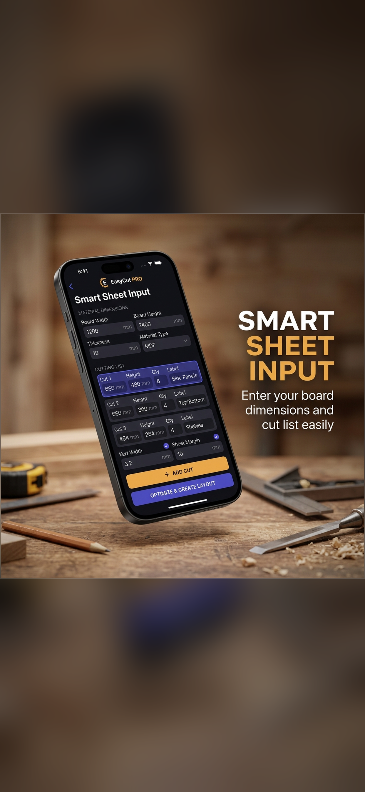 EasyCut PRO Input Screen